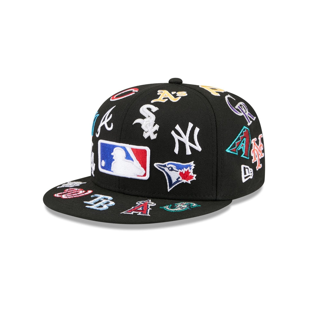 MLB All Over Logo Black 59FIFTY Fitted Hat